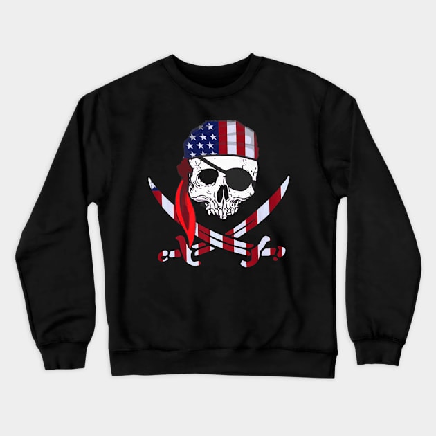 Skull American Pirate Floral Skeleton Crewneck Sweatshirt by SkullGrungeSHOP